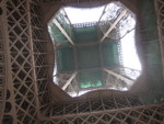 Looking straight up through the Eiffel Tower