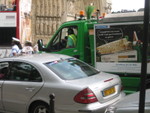 Traffic jam. That cab is a Mercedes. Fancy...